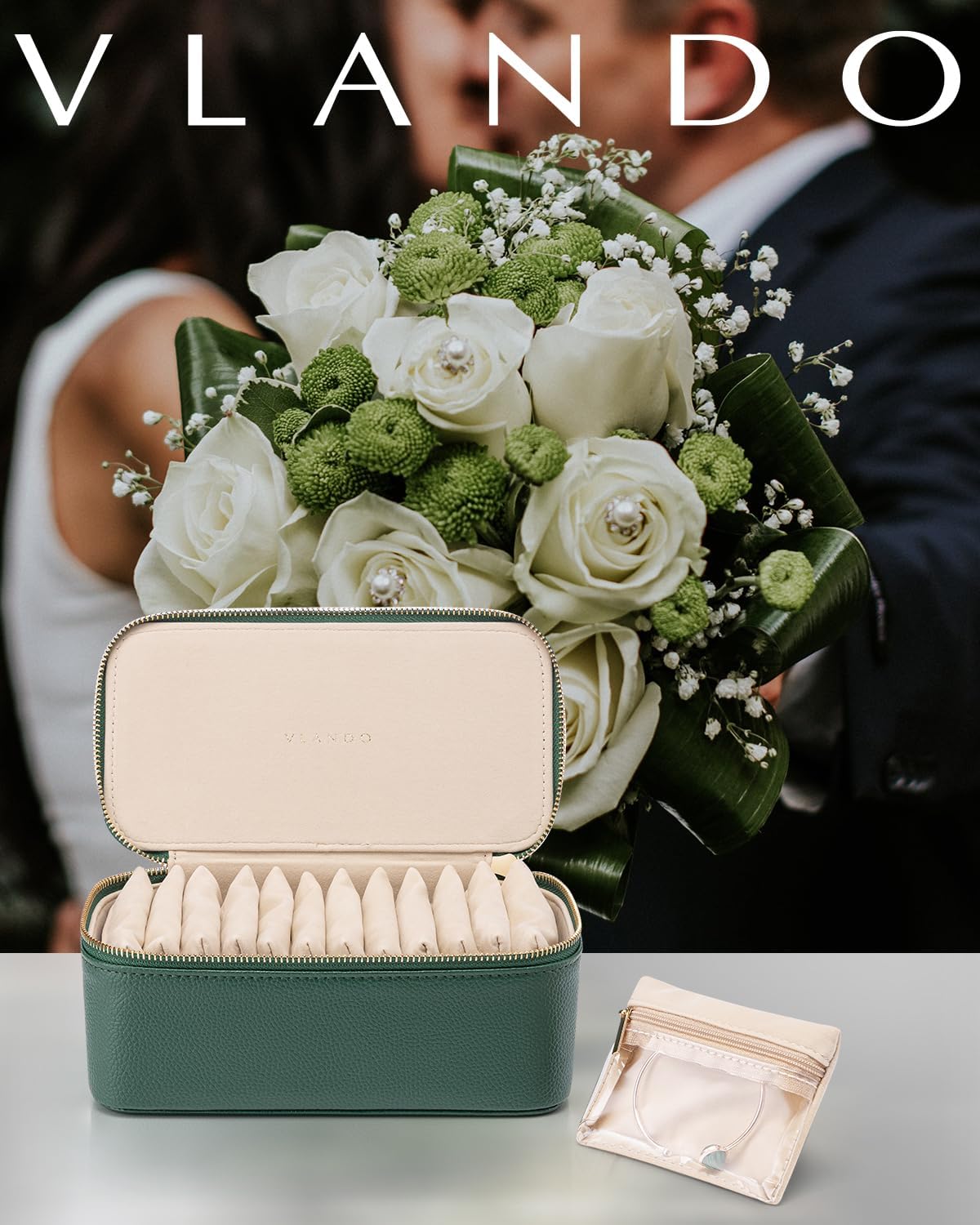 Vlando Gifts for Teachers,Jewelry Case with 12 Velvet Jewelry Bags Travel Jewelry Organzier for Travelers Necklace Rings Earrings Jewelry Bags Birthday Wedding Gifts (Green)