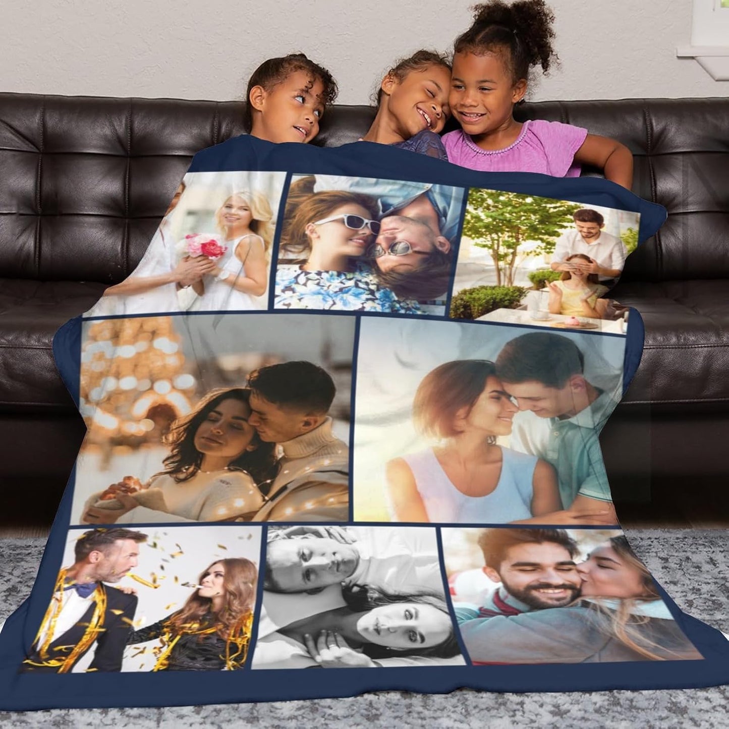 Custom Blanket with Photos Personalized Picture Collage Throw Blankets Gifts for Mother Father Lover Friend Customized Picture Gifts Flannel Blanket Christmas Birthday Wedding 30"X40" Made in USA
