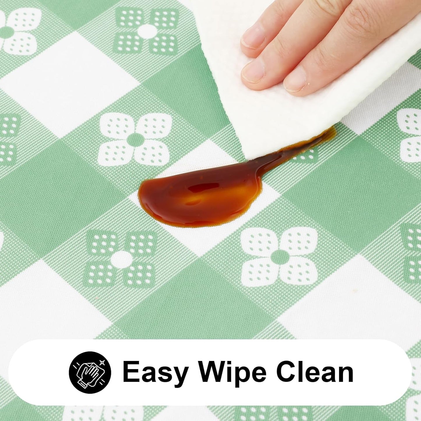 Rectangle Vinyl Table Cloth, Waterproof Elastic Fitted Tablecloth with Flannel Backing, Plastic Table Cover for Picnic, Camping, Outdoor (White & Sage Green, 30"x96")