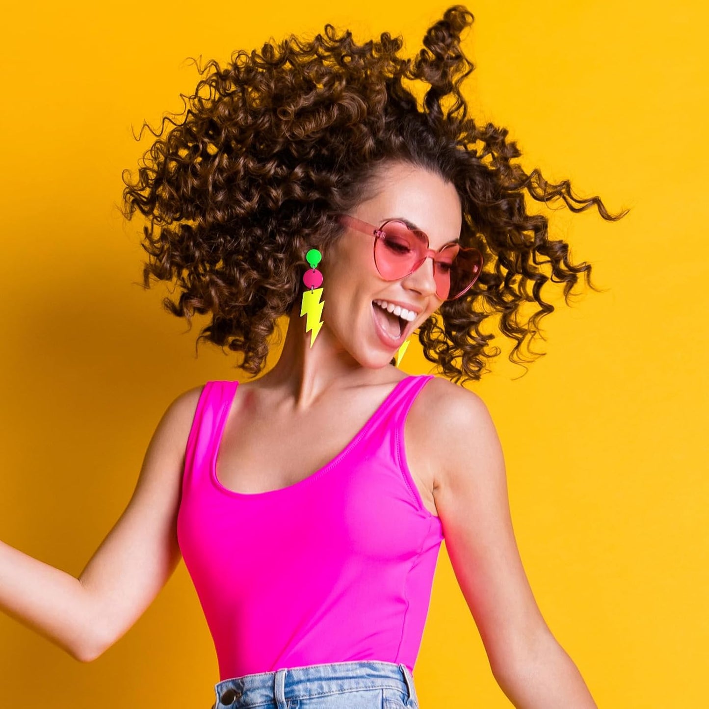 80s Neon Earrings for Women Acrylic Lightning Bolt Drop Earrings Retro 80s 90s Glow Party Accessories Neon Jewelry for Halloween Costume Outfit