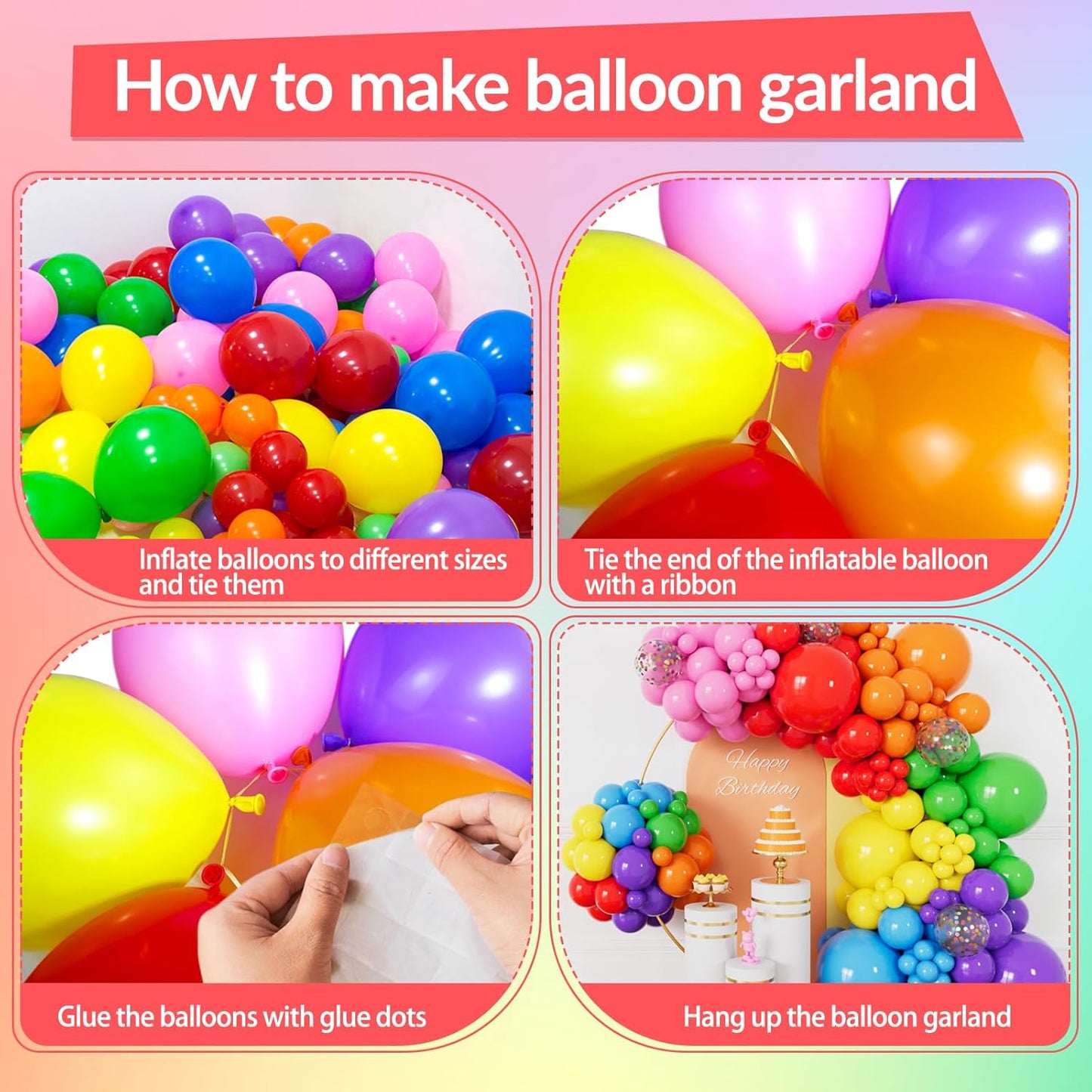 162 Pcs Colorful Rainbow Balloons Arch Kit, Diffrent Size Rainbow Balloon Garland, Globos De Colores for Party Decoration Birthday Party Supplies.