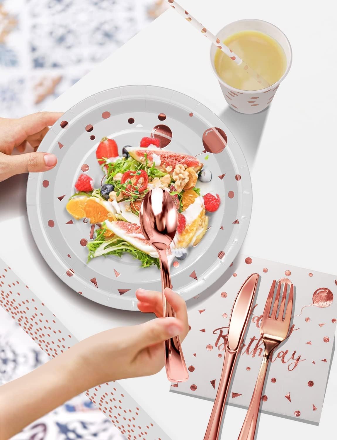 Birthday Party Tableware, 161 Pieces Rosegold Party Supplies, Party Dinnerware Sets Include Paper Plates Napkins Cups Silverware, for Shower Engagement Parties Decoration -20 Serves