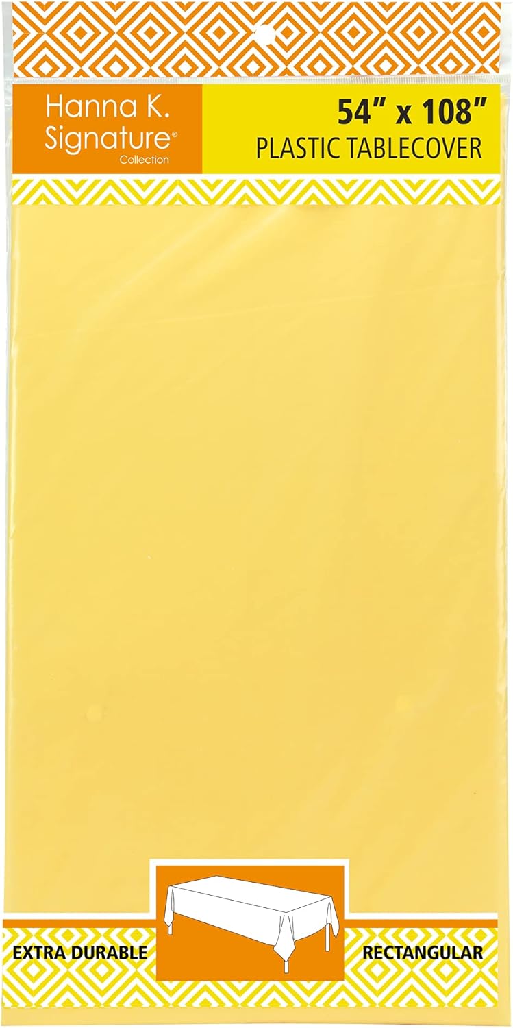 Yellow Disposable Plastic Tablecloth for Rectangle Tables (12 Pack) Premium Decorative Table Cloth for Parties, Events & Weddings, Indoors & Outdoors, 54 x 108 inches, Plastic Table Cover