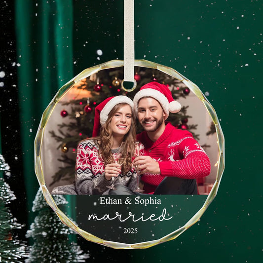 Personalized First Christmas Married Ornament 2025, Custom Engaged Christmas Ornaments with Names, Customized Wedding Engagement Gifts for Newlywed Couples Him Her