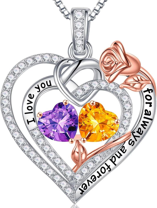 Iefil Christmas Gifts for Wife Women - 925 Sterling Silver Double Birthstone Necklace, Anniversary Birthday Gifts for Women, Jewelry Gift for Wife Girlfriend Mom Her