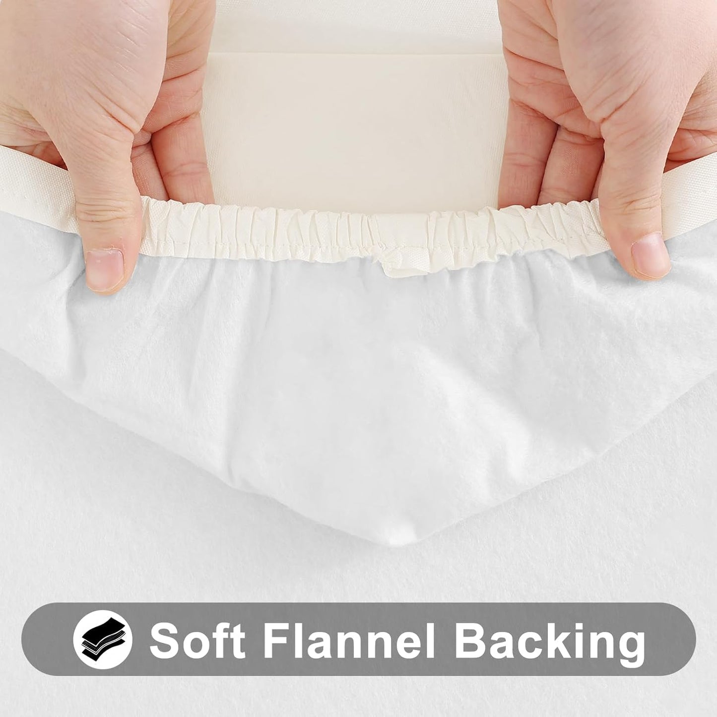 Smiry Rectangle Tablecloth, Elastic Fitted Flannel Backed Vinyl Tablecloths for 4ft Folding Tables, Waterproof Wipeable Table Covers for Indoor, Outdoor, Picnic and Camping (Beige, 30"x48")