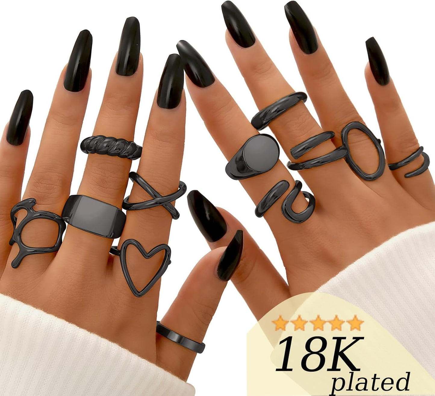 FAXHION 12PCS Gold Stackable Rings Set for Women, 18K Gold Plated Open Stacking Knuckle Ring, Adjustable Chunky Signet Band Statement Ring for Gift