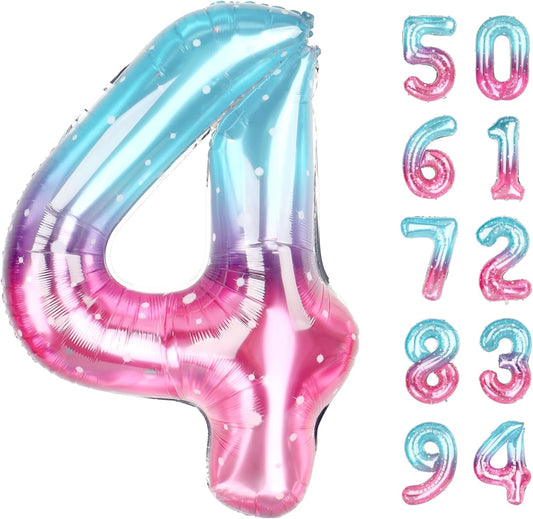 Starry Sky 4 Balloon, Number Balloons 40 Inch, 4th Birthday Decorations for Girls Four Large Numbers for Party Decor, Number 4 Balloon