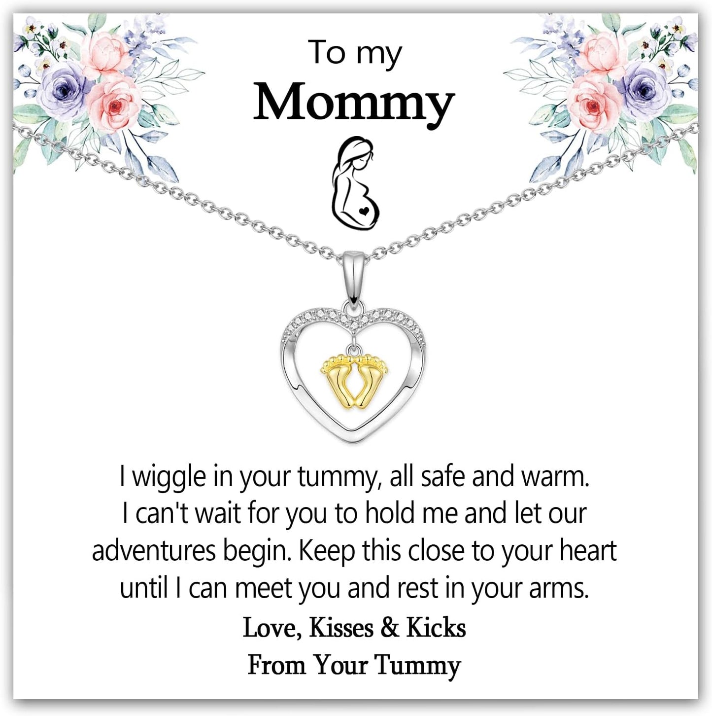 EPIRORA New Mom To Be Gift, Silver Baby Feet Heart Necklace Gifts for Pregnant Mommy 1st Time Moms, Mama Necklaces for Women Mommy to Be New Mother, Mothers Day Birthday Christmas Presents for Her