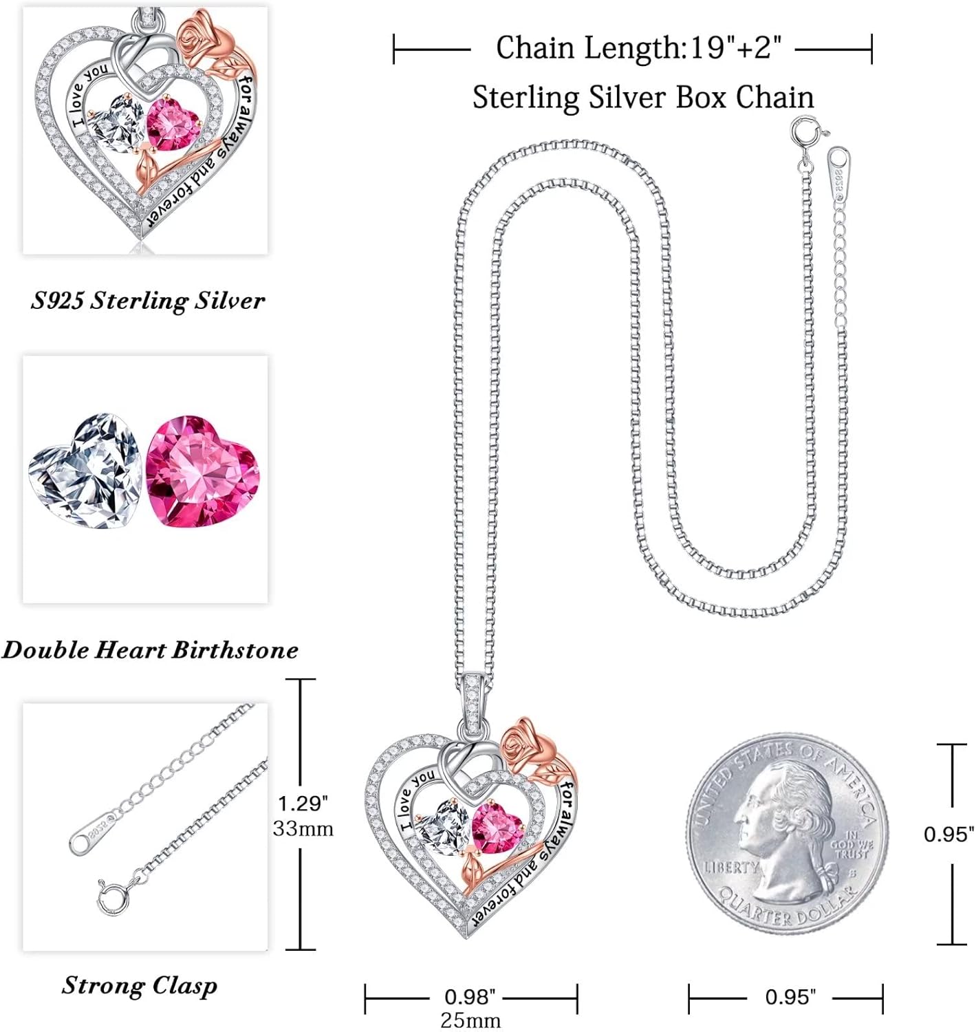 Iefil Christmas Gifts for Wife Women - 925 Sterling Silver Double Birthstone Necklace, Anniversary Birthday Gifts for Women, Jewelry Gift for Wife Girlfriend Mom Her