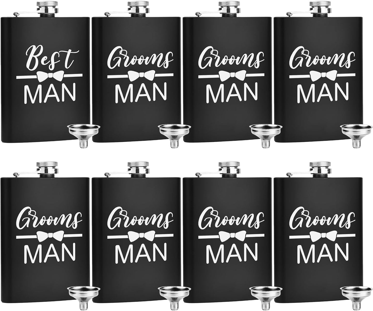 ELEGANTPARK Engraved Groomsman Flasks Set of 8 Best Man Groomsmen Proposal Gifts Wedding Bachelor Party Favor Stainless Steel Hip Flask for Liquor with Funnel for Men 8 OZ Black ﻿