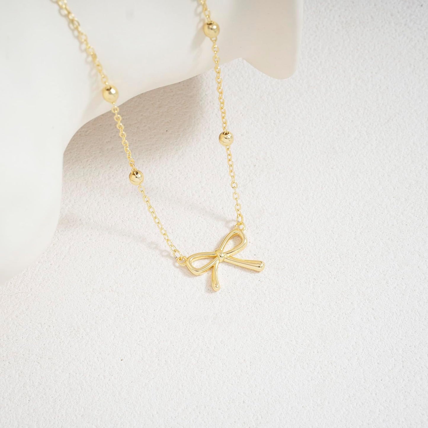Stocking Stuffers for Women Dainty Bow Necklace 14K Gold Plated Cute Choker Small Pendant Charm Necklaces Teen Gift Trendy Stuff Personalized Jewelry Christmas Gifts