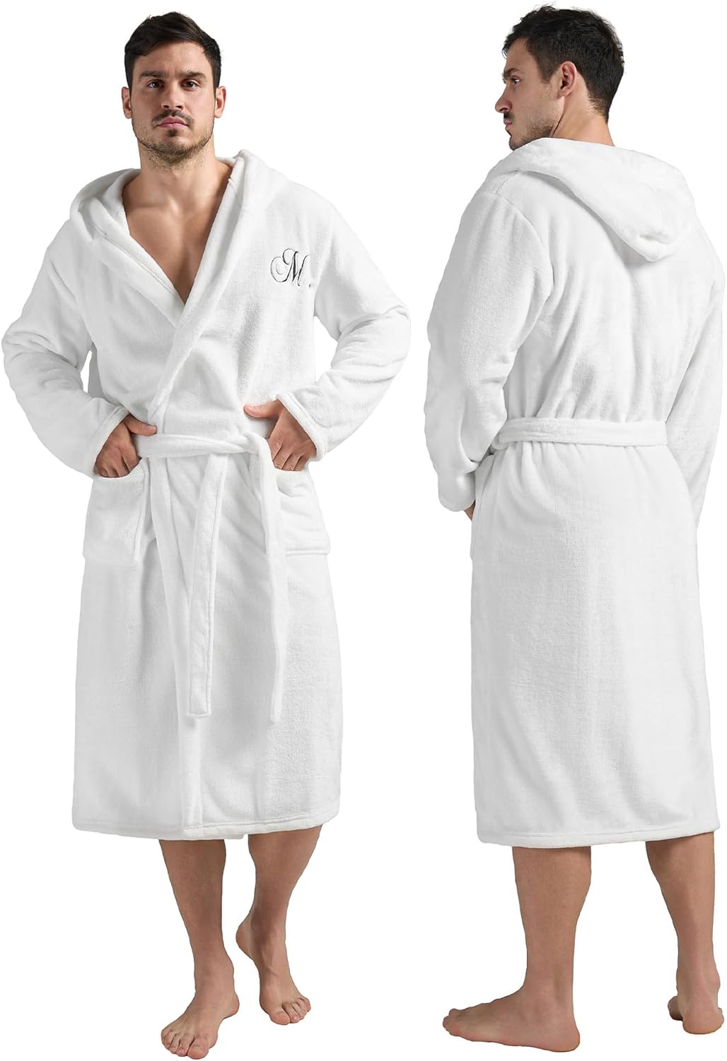 AW BRIDAL 2Pcs Mr and Mrs Robes for Couples Fleece, Matching Long Hooded Robes for Men Women, His and Hers Wedding Gifts