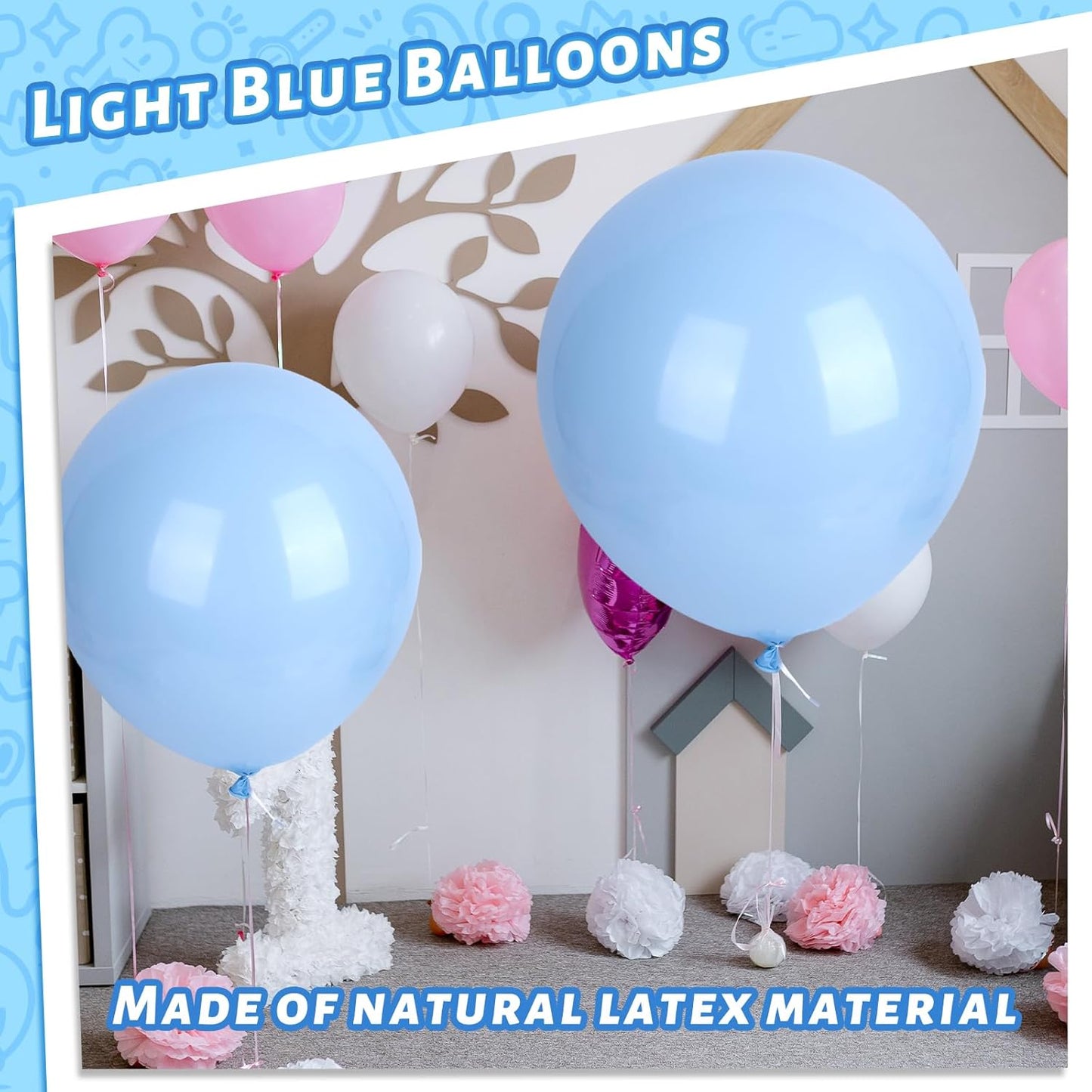 LovesTown 18 Inch Pastel Blue Balloons, 15 PCS Baby Blue Latex Balloons for Garland Arch for Birthday Wedding Engagement Anniversary Baby Shower Party Decor