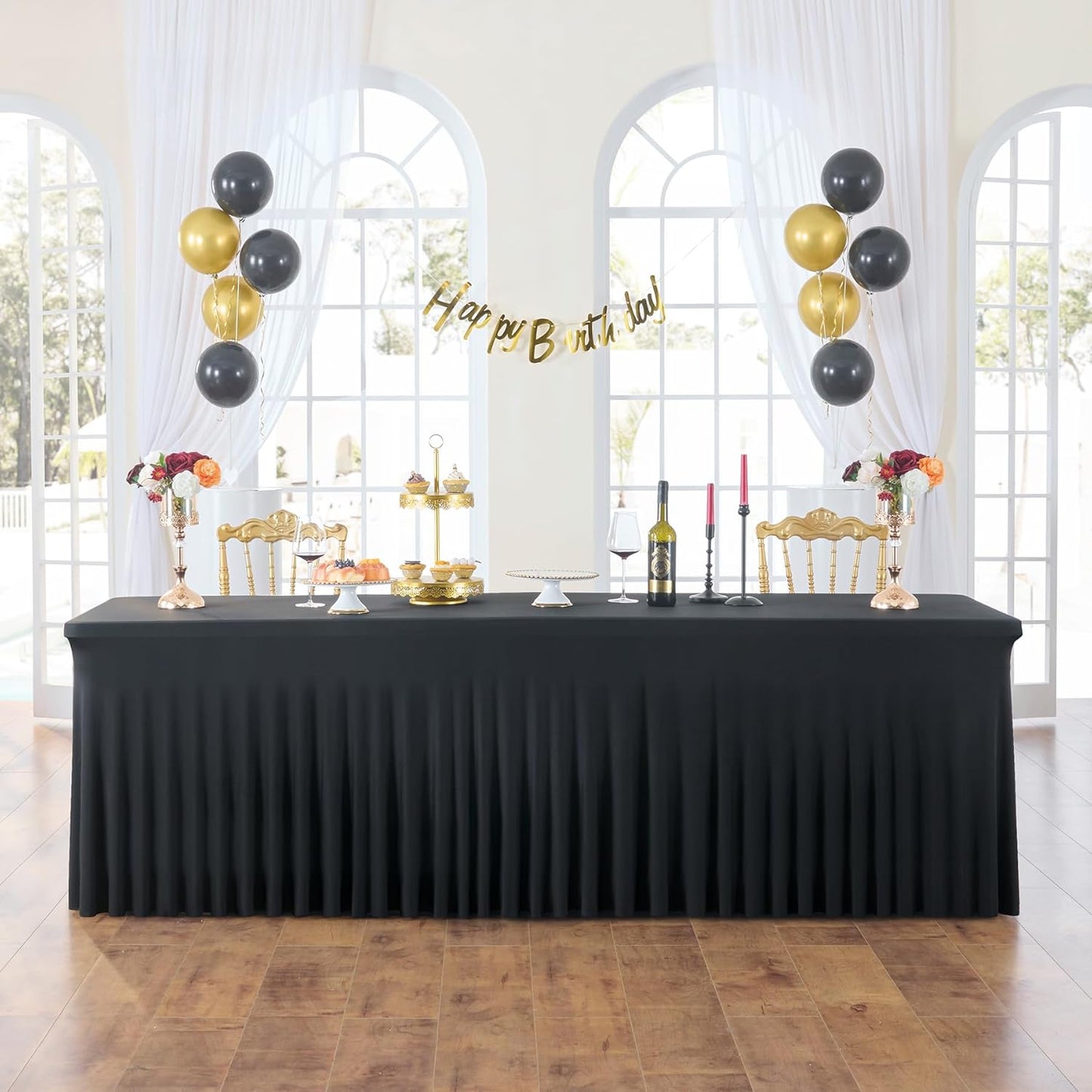 4 Pack Black Fitted Spandex Table Cloth Rectangle 8ft, Wrinkle Free High-Stretch Skirted Tablecloths for 8 Foot Rectangle Tables, Decor Parties Weddings Birthday Banquet Spandex Table Cloths Cover