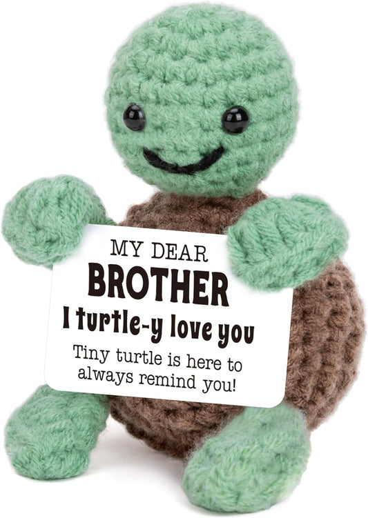 Mini Funny Turtle Brother Gifts from Sister Brother, Christmas Birthday Gifts for Men Friends Presents, I Love You Small Cool Cute Stuff Things, Handmade Emotional Positive Crochet Turtle