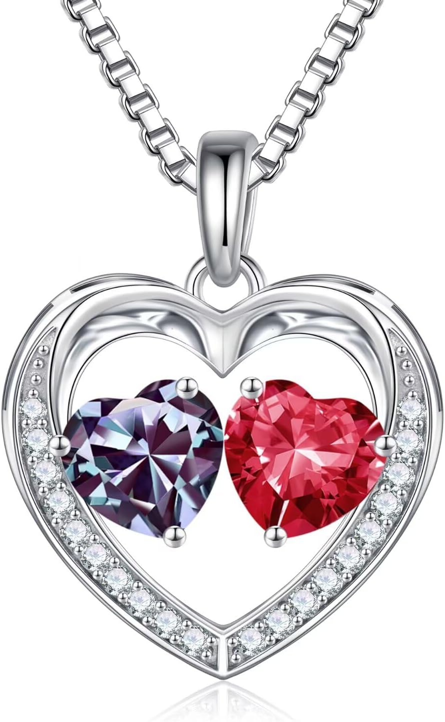 Iefil Christmas Gifts for Wife - 925 Sterling Silver Birthstone Necklace, Anniversary Birthday Gifts for Women, Stocking Stuffers for Women Wife Mom Daughter