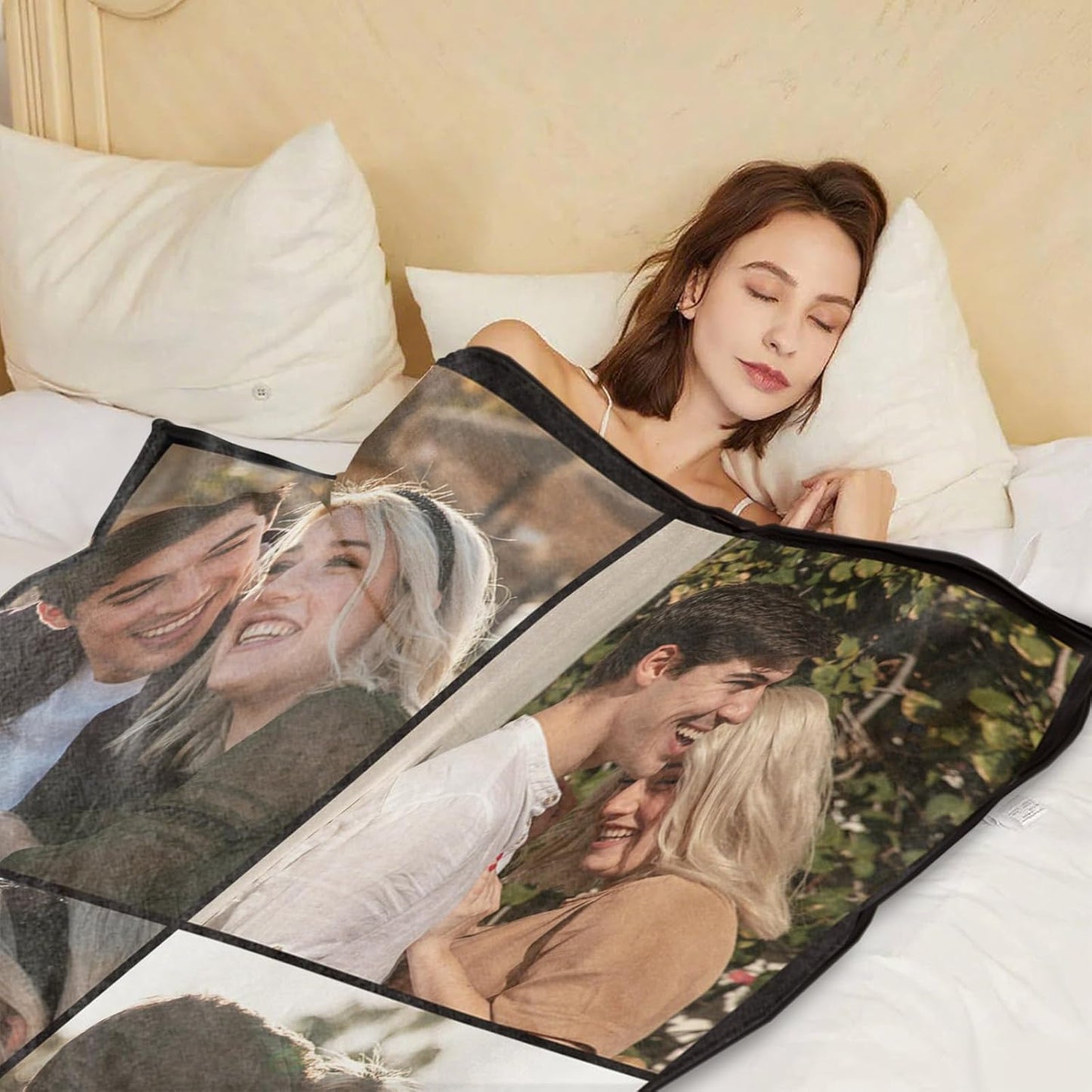 MeMoShe Custom Blanket with Picture Personalized Photo Blanket Wedding Gifts for Couples Husband Wife Customized Blanket I Love You for Girlfriend Boyfriend-4 Photos