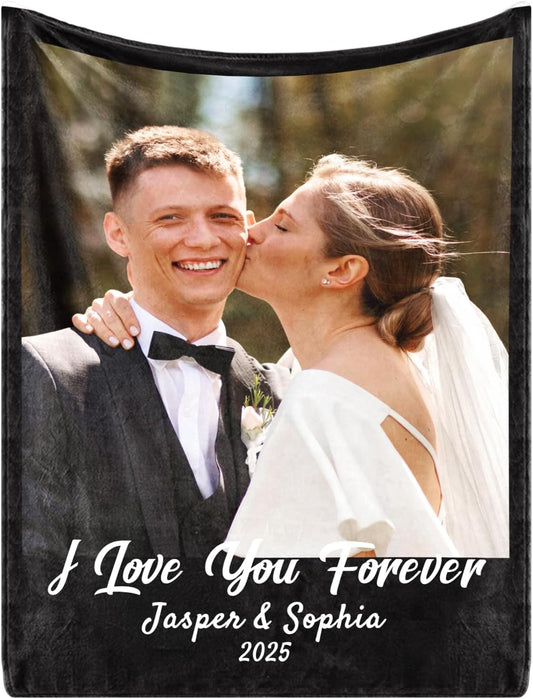 MeMoShe Custom Blanket with Picture, Personalized Sherpa Blanket for Adult, I Love You Wedding Gifts for Couples Girlfriend Boyfriend, Customized Throw Blanket for Adults Wife Husband-1 Photo Sherpa