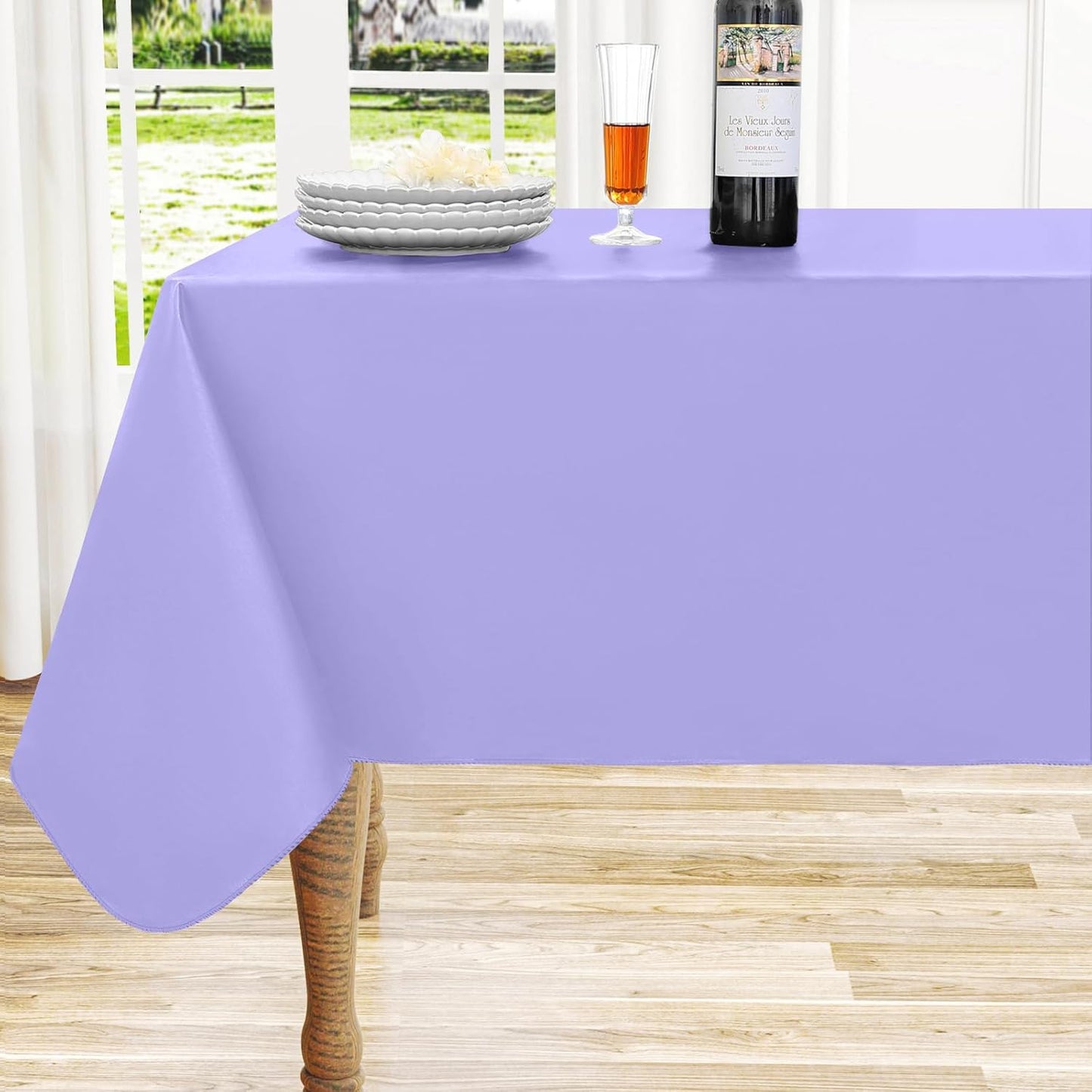 homing Rectangle Vinyl Tablecloth, Waterproof Spillproof Plastic Flannel Backed Table Cloth, Wipe Clean Table Cover for Dining, Buffet Parties and Camping (Lavender, 52" x 70")