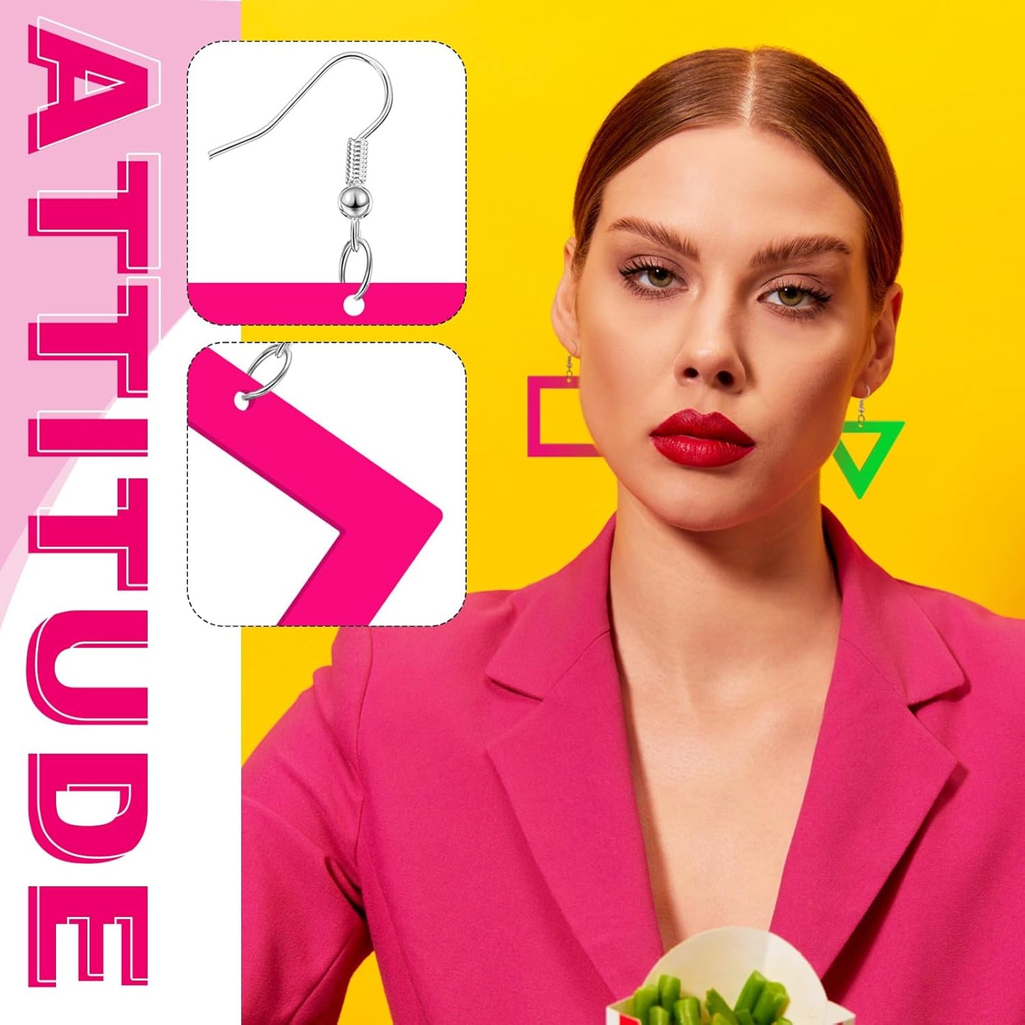 Yinkin 6 Pairs 80s 90s Neon Earrings Lightning Earrings for Women Halloween Costume Party Dancing Glow Party Accessory