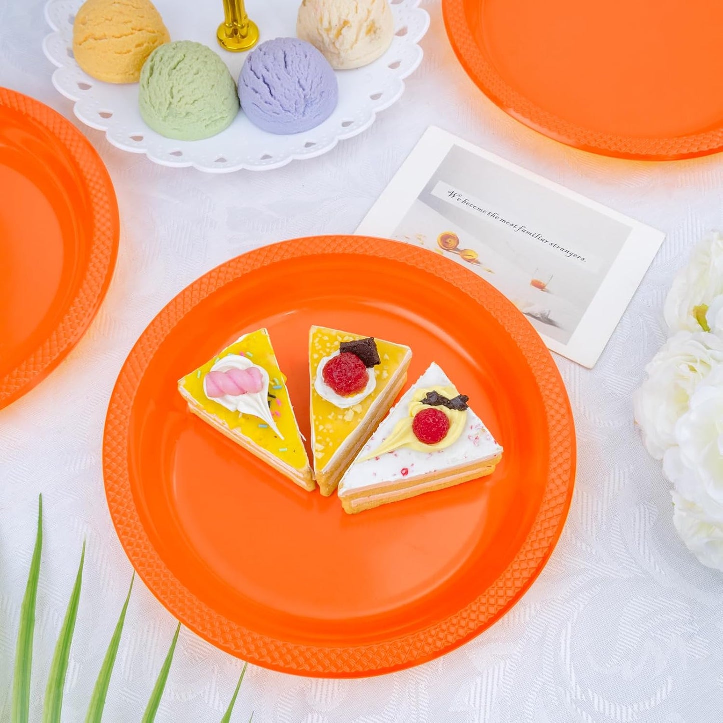 WELLIFE Orange Party Plates 7 Inch -150 Count, Disposable Plastic Dessert Plates for Party Easter Thanksgiving Halloween Cake Appetizers Salad Picnic BBQ