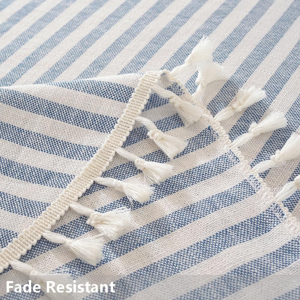 TruDelve 60 Inch Round Tablecloth Blue and White Striped Cloth Tablecloths Circle Fabric Outdoor Tablecloths for Round Tables (Blue,60",Round)