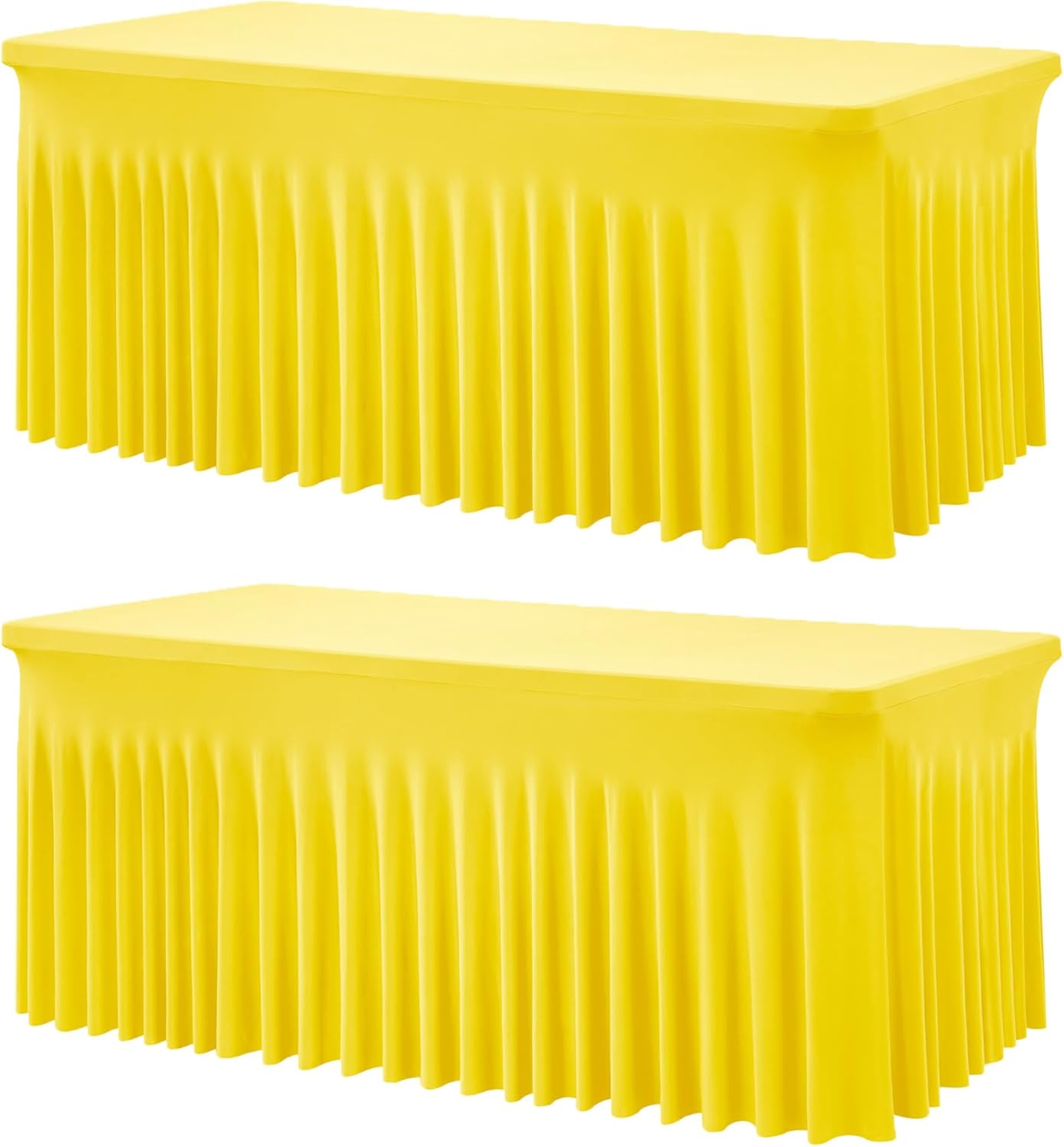 2 Pack Yellow Spandex Table Clothes for 6 Foot Rectangle Tables, Wrinkle Free Lemon Fitted Table Cover 6ft Stretch Tablecloths Desk Skirt for Parties Weddings Birthday Banquet Baby Shower