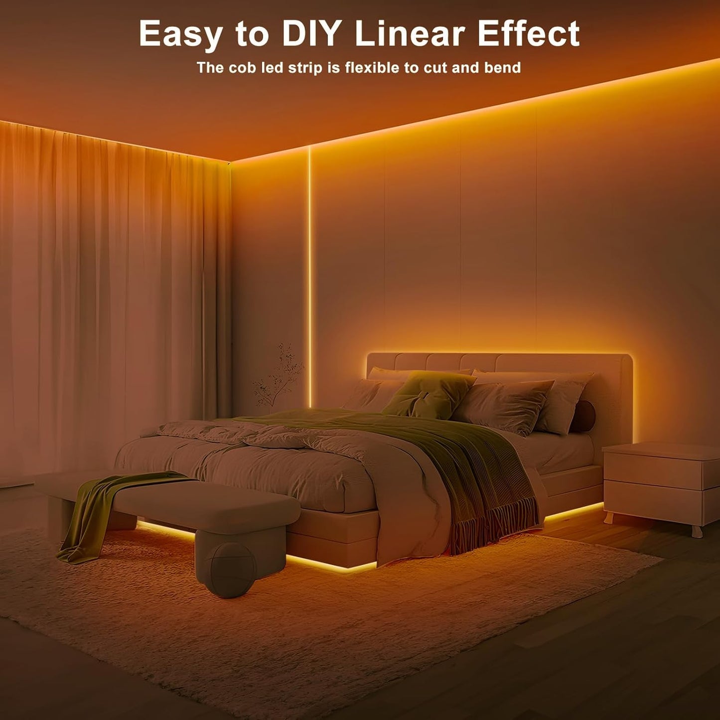 32.8ft 1800K COB Led Strip Lights with RF Remote, Dimmable Bright Adhesive Indoor Amber Led COB Light Strip for Cabinet, Painting, Room, Bed