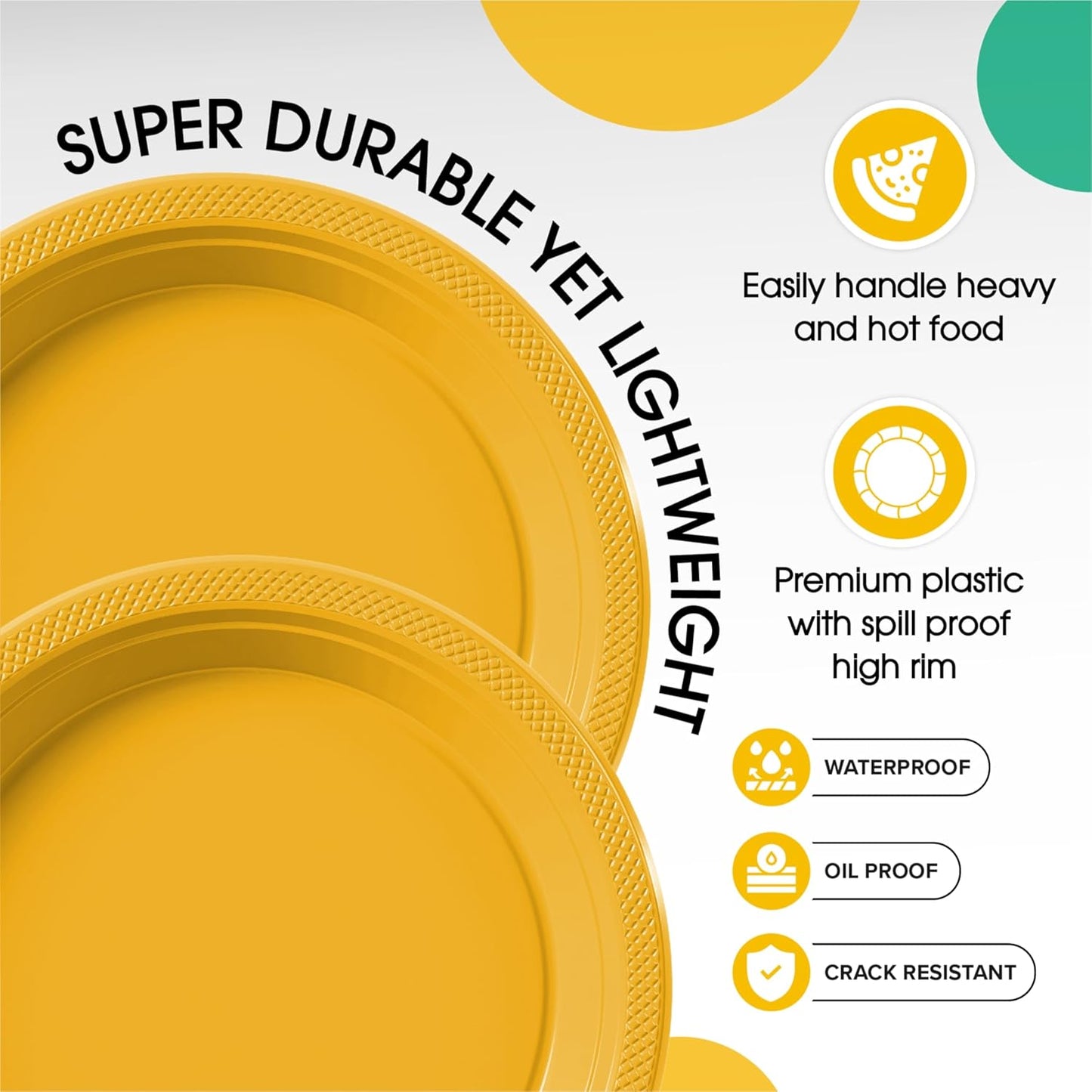 Party Solids Yellow Plastic Plates Bulk 9" Yellow Disposable Plates For Party Supplies 600 Pieces Disposable Dinner Plate Heavy Duty 350 GSM Plate Sets, Plastic Dinnerware Sets