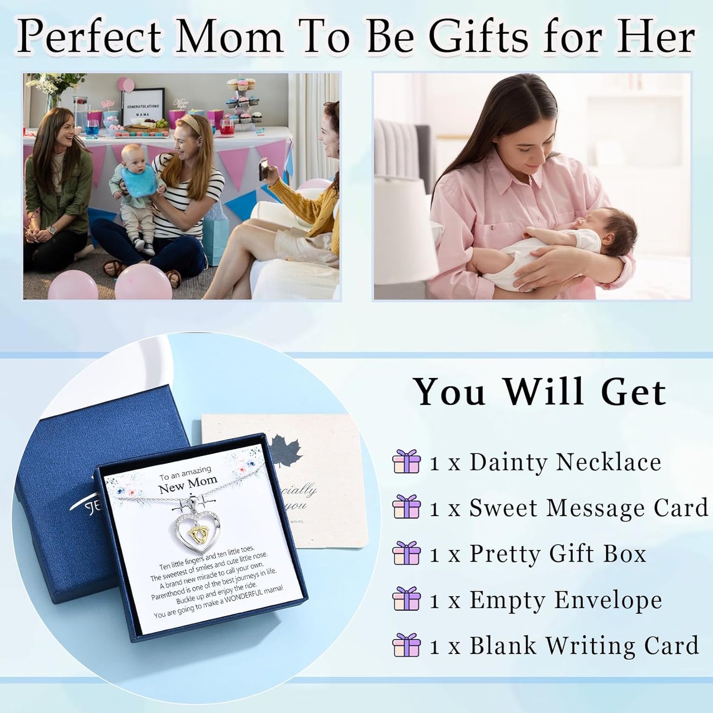 EPIRORA New Mom To Be Gift, Silver Baby Feet Heart Necklace Gifts for Pregnant Mommy 1st Time Moms, Mama Necklaces for Women Mommy to Be New Mother, Mothers Day Birthday Christmas Presents for Her