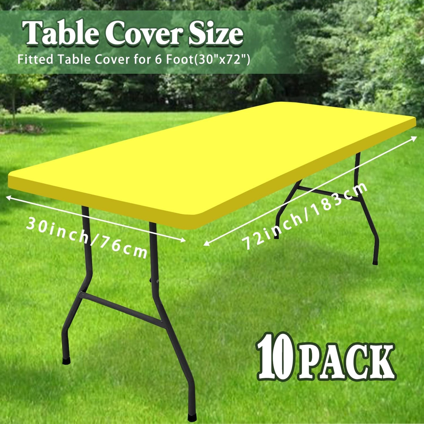 10 Pack Picnic Table Cover Fitted Tablecloths 6 Foot Rectangle Tables Elastic Waterproof Stretch Washable Patio Folding Outdoor Spandex Table Cloth for Camping Banquet and Parties (Yellow,30" x 72")