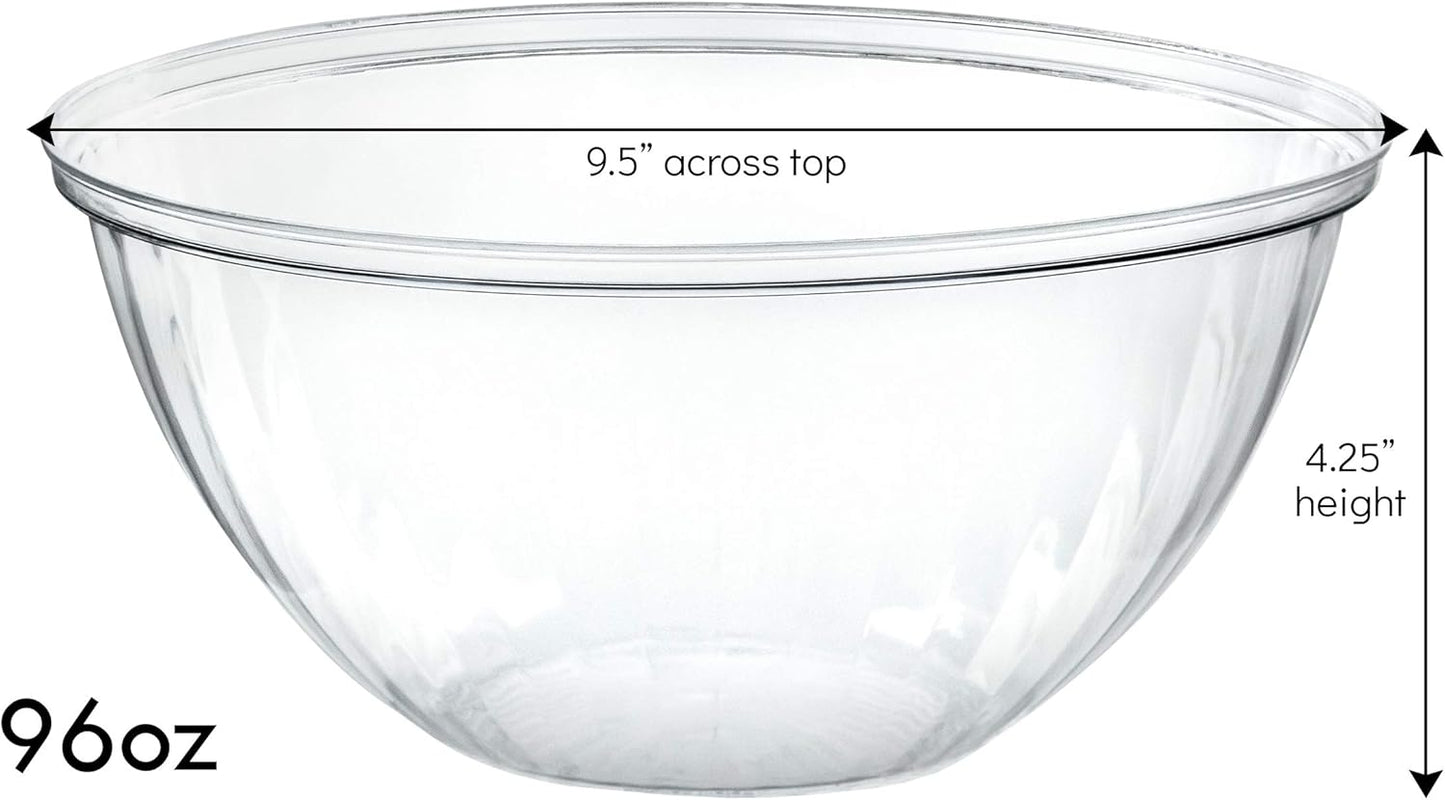 PLASTICPRO Disposable Round Crystal Clear Serving Bowls, Party Snack or Salad Bowl, Plastic Clear Chip Bowls, Party Snack Bowls, Candy Dish, Salad (2, 96 OUNCE)