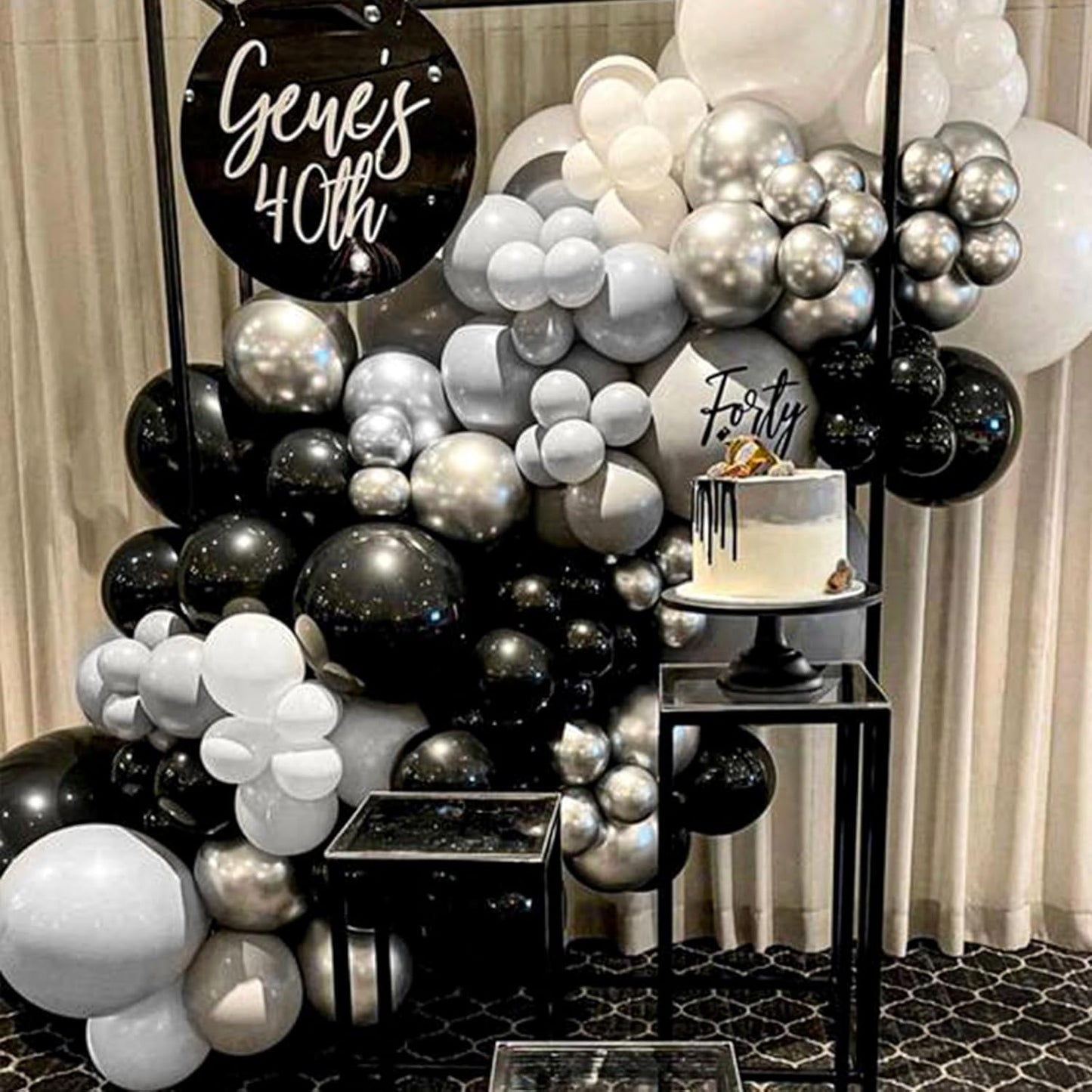 Black and Silver Balloon Arch Kit, 102Pcs Metallic Silver and Black Balloon Garland Kit Gray Party Balloons Grey Latex Balloons for Birthday Party Baby Shower Wedding Bridal Shower