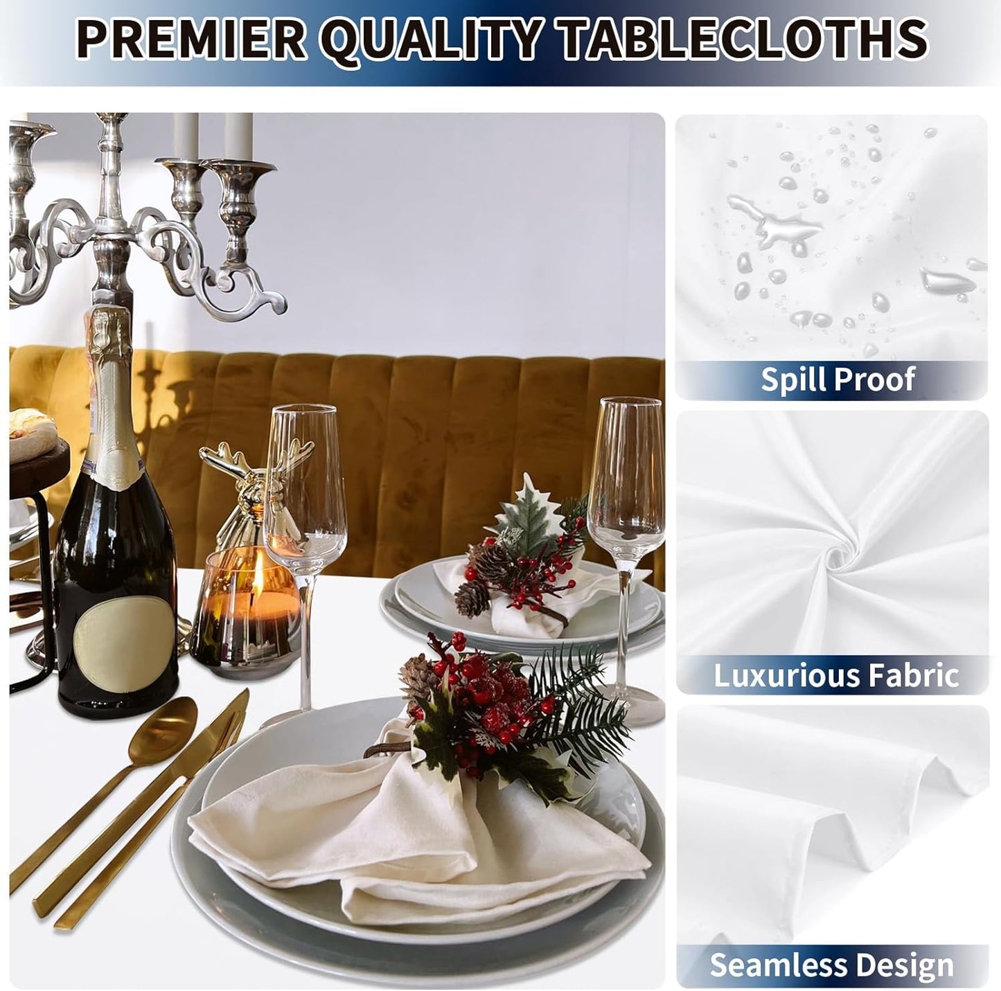 PureFit 8 Pack Rectangle White Table Cloths 60 x 126 Inch for 6Ft Tables, Stain and Wrinkle Resistant Table Linens for Home Use, Wedding, Party, Banquet and Camping