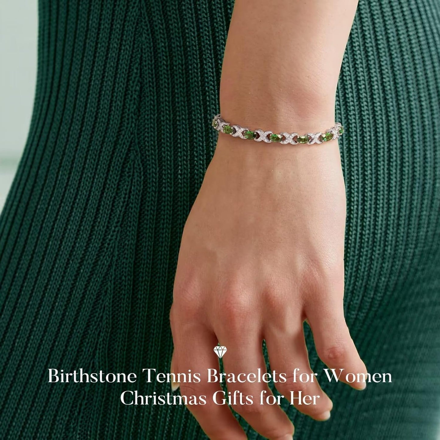 Iefil Oval Birthstone Bracelets for Women, Sterling Silver Tennis Bracelets Unique X O Design Fine Jewelry Christmas Gifts Anniversary Birthday Gifts for Her Birthstone Jewelry for Wife Mom Grandma