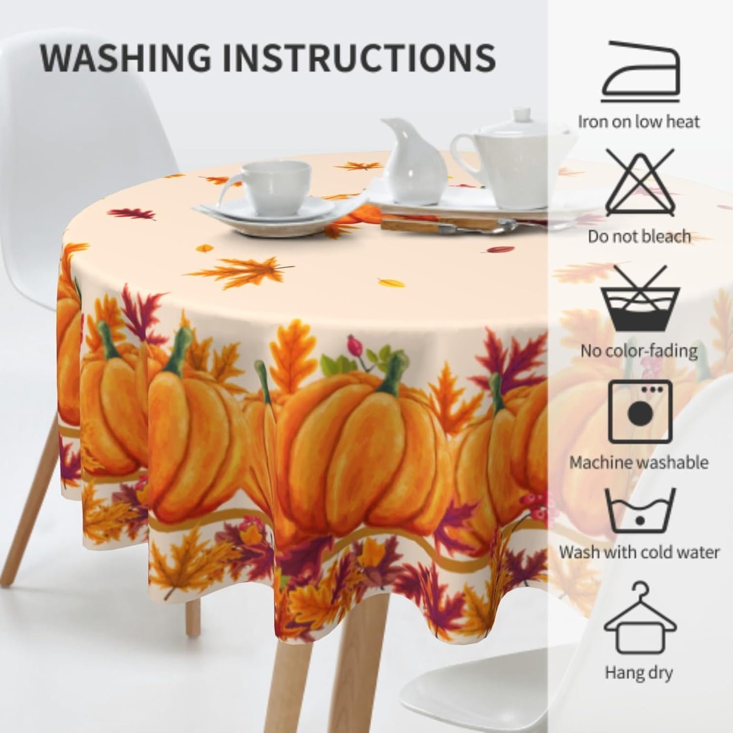 Giwawa Autumn Fall Tablecloth Round 60Inch Pumpkins Maple Leaves Decorative Circle Heat Resistant Washable Polyester Thanksgiving Table Cover for Kitchen Dining Picnic Holiday Indoor Outdoor Party