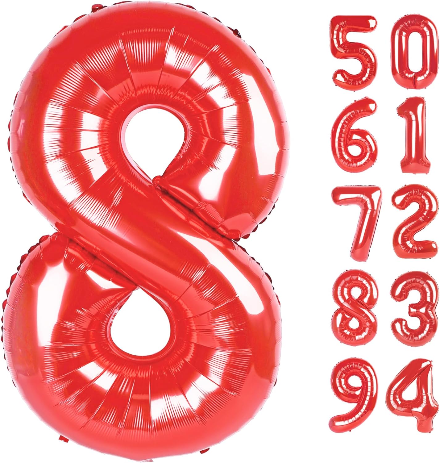 Red 8 Balloon, Number Balloon 40 Inch, Red Birthday Decorations, 8 18 28 38 80 Birthday Balloons, 8th Party Supplies, Number 8 Balloon