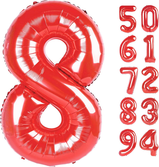 Red 8 Balloon, Number Balloon 40 Inch, Red Birthday Decorations, 8 18 28 38 80 Birthday Balloons, 8th Party Supplies, Number 8 Balloon
