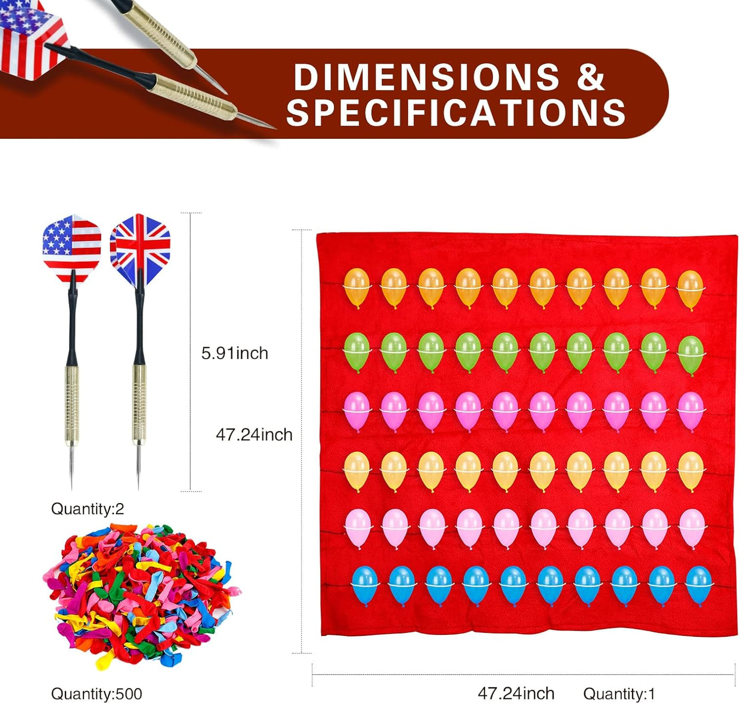 Balloon Darts Carnival Game, Carnival Game Set with 2 Darts & 500 Balloons, Indoor or Outdoor Activity for Family Fun, Birthdays, Parties