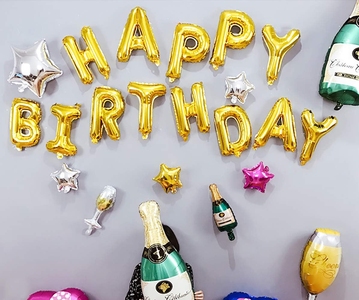 KALOR Gold Happy Birthday Balloons Banner, 16 Inch Mylar Foil Letters Balloon Sign for Women, Men, Boys & Girls Kids Birthday Decorations Photo Backdrop