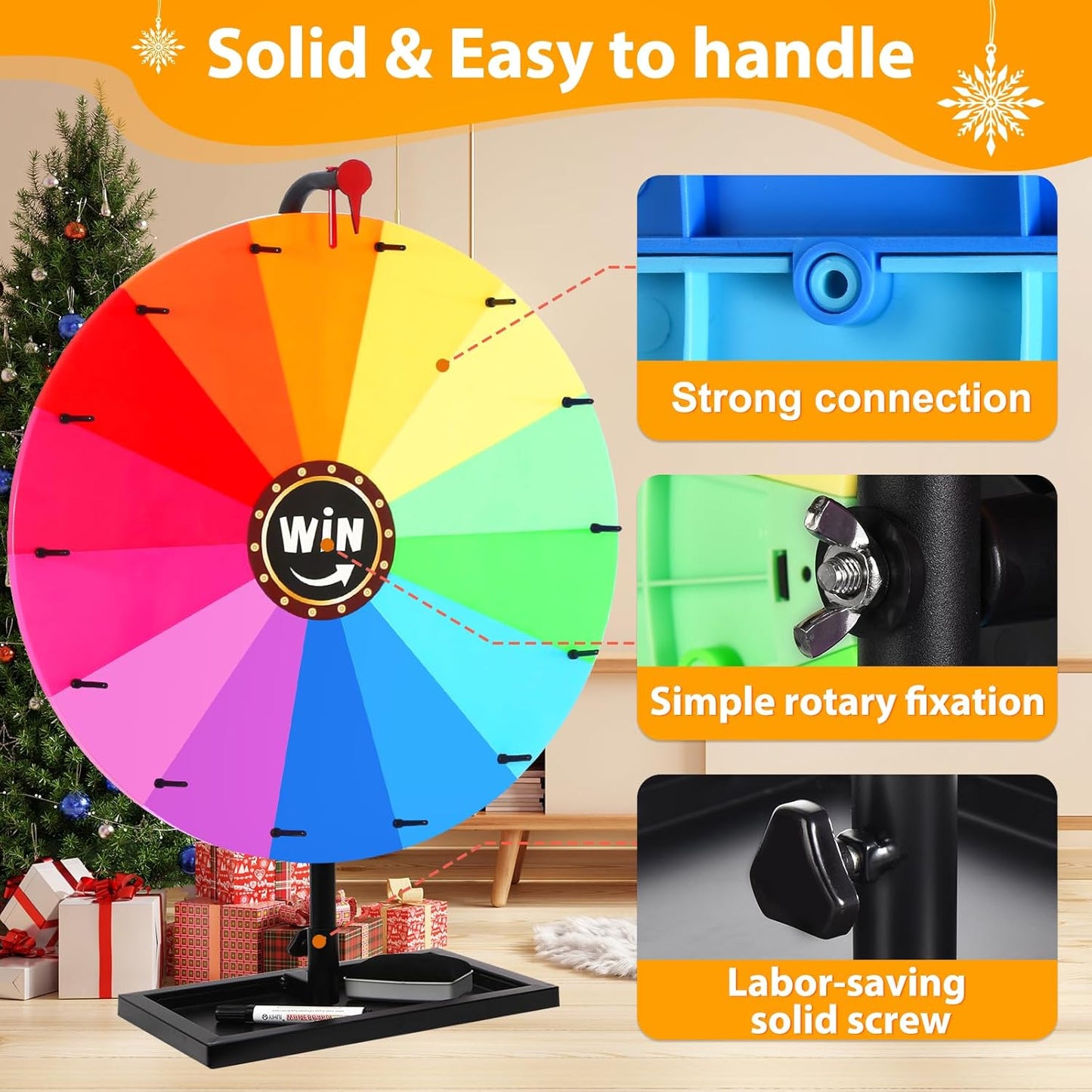 GADFISH 24-inch Tabletop Spinning Prize Wheel, Spin Doodle Game Spinner, Storable Prize Wheel Spinner with Stand, Wheel of Fortune Game, Suitable for Family Games, Party Games, 14 Colors