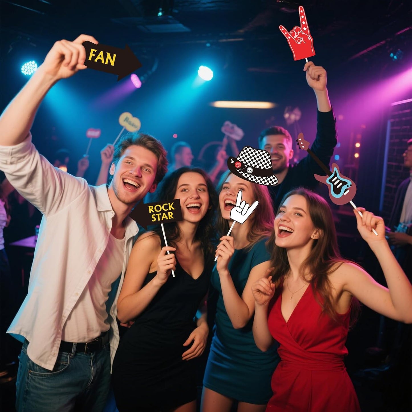 SUNBEAUTY 18 Pcs Rock and Roll Birthday Party Decorations Music Note Guitar Star Photo Booth Props Music Theme Party Supplies