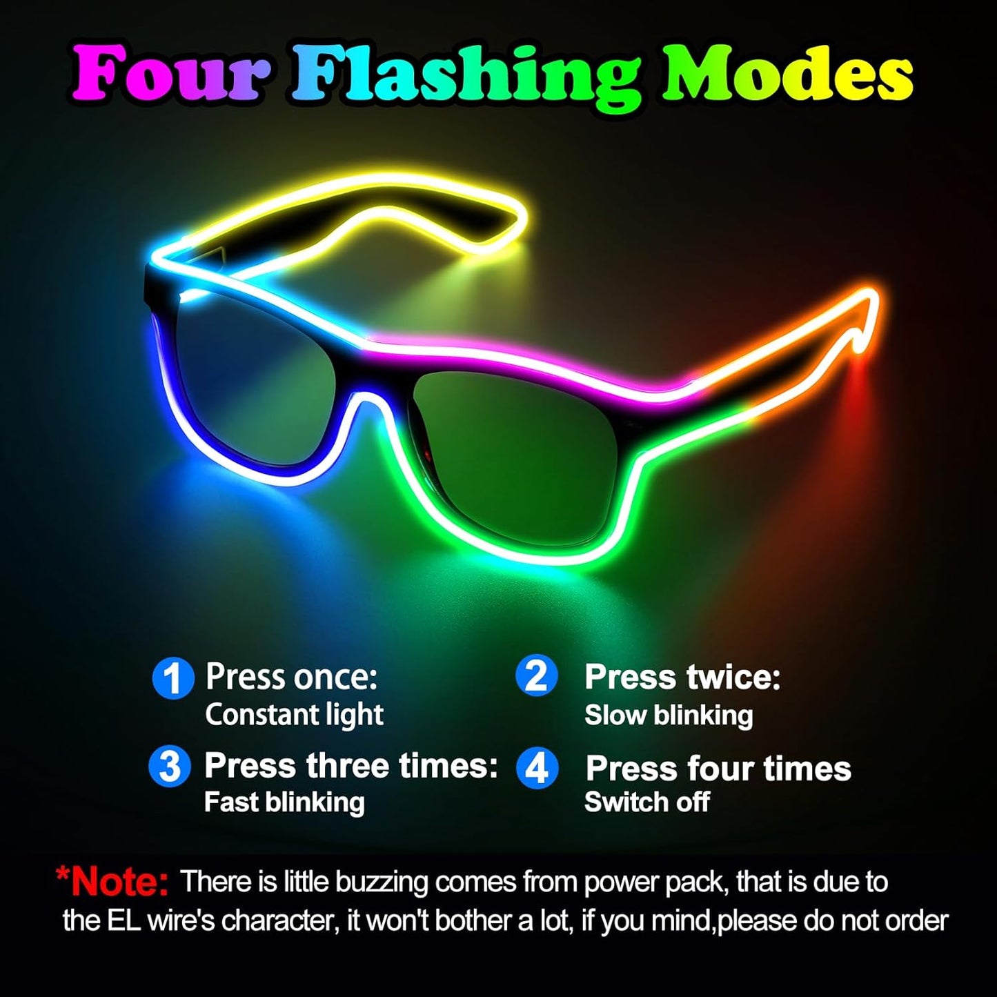 YouRfocus Wireless Led Light up Glasses Multi-Color Glow in the Dark Neon Rave Glasses for Rave Party, EDM, Halloween Costumes(6 Colors)