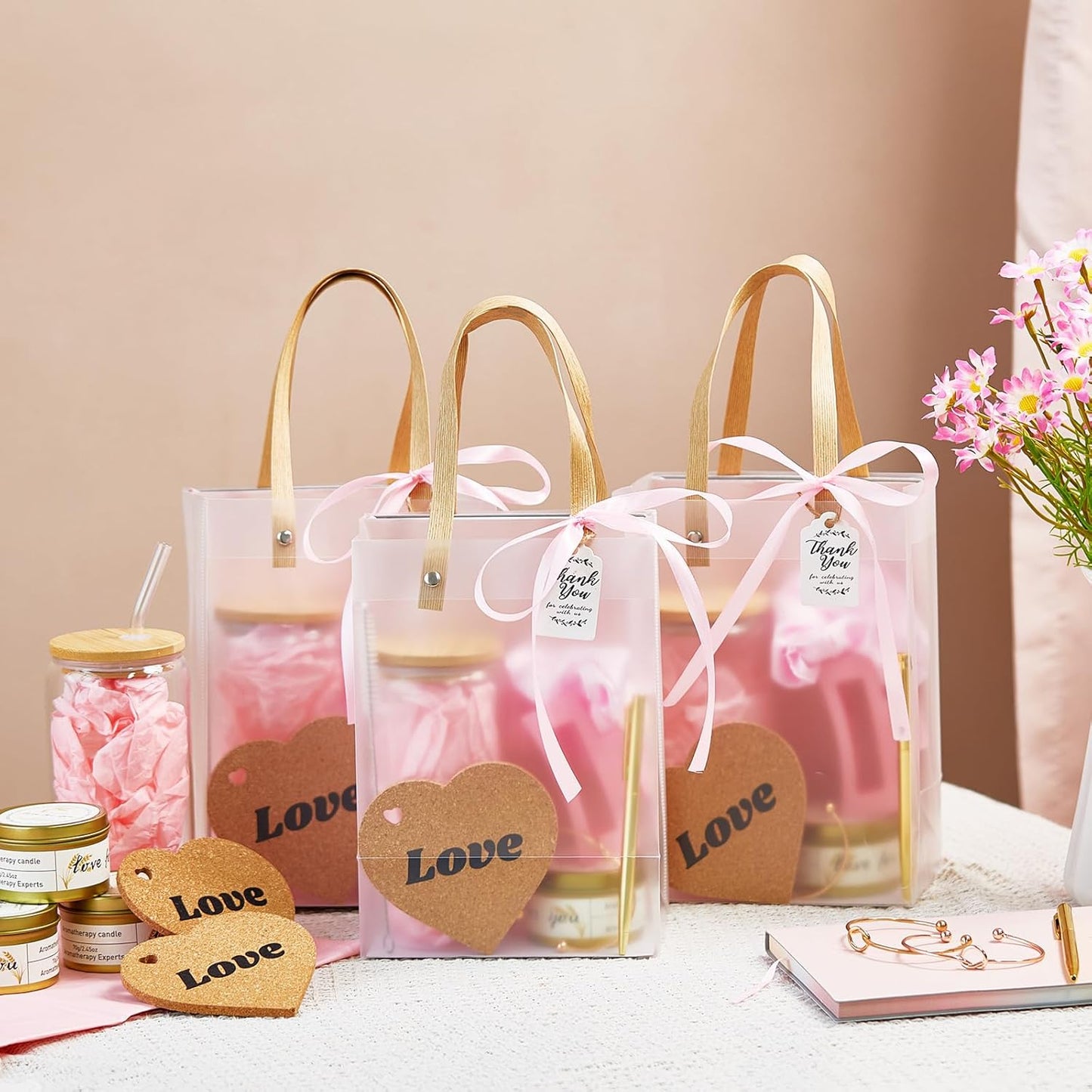 68Pcs Baby Shower Prizes for Game Winners Gifts Wedding Bridal Shower Gifts Including Glass Cans Notebooks Soy Candles Hair Clips for Baby Shower Wedding Bridal Shower Game Prizes (6, Pink)