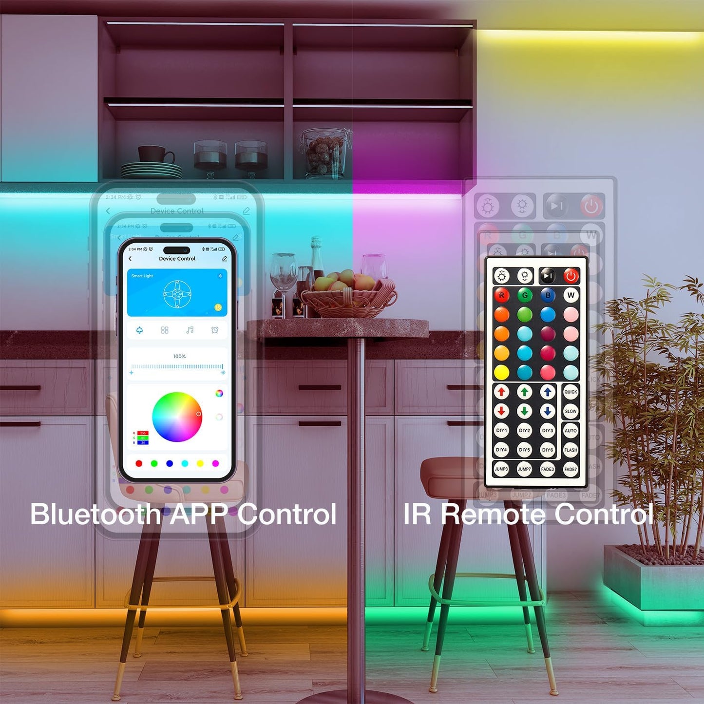 DAYBETTER Smart RGB Led Strip Lights, 100ft Led Lights for Bedroom with App Control, Multicolor Changing Led Light Strips Apply for Home Decor, Living Room, Kitchen, Home Party Decoration