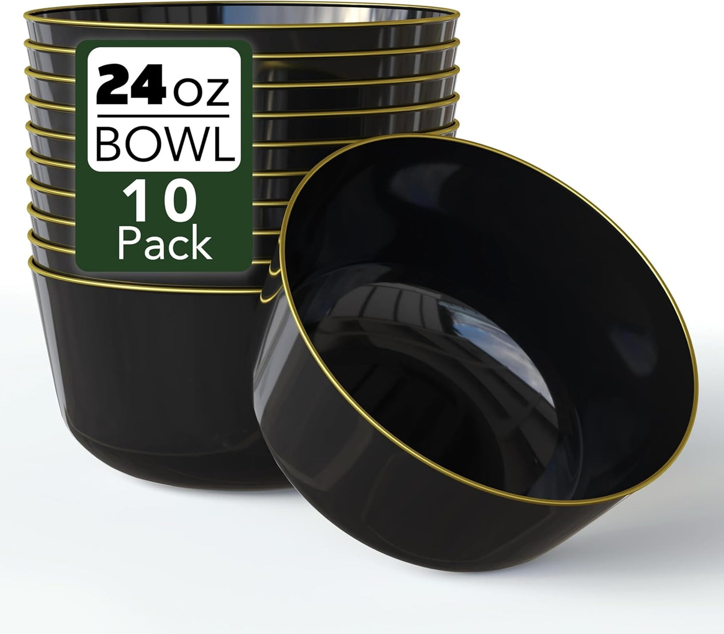 Trendables Plastic Bowls Disposable Bowls 24 Oz Bowl Set Of 10 Black Gold Rimmed Fancy Plastic Serving Dishes Perfect for Parties and Events Disposable Candy Bowl