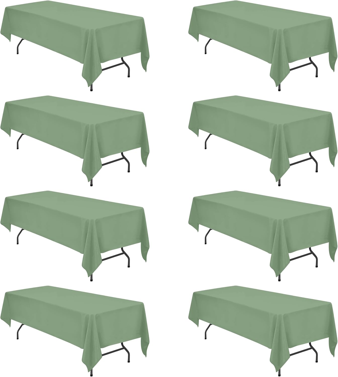 BRILLMAX 8 Pack Sage Green Tablecloths for 8 Foot Rectangle Tables 60 x 126 Inch - 8ft Rectangular Bulk Linen Polyester Fabric Washable Cloth Cover for Wedding Reception Banquet Birthday Party