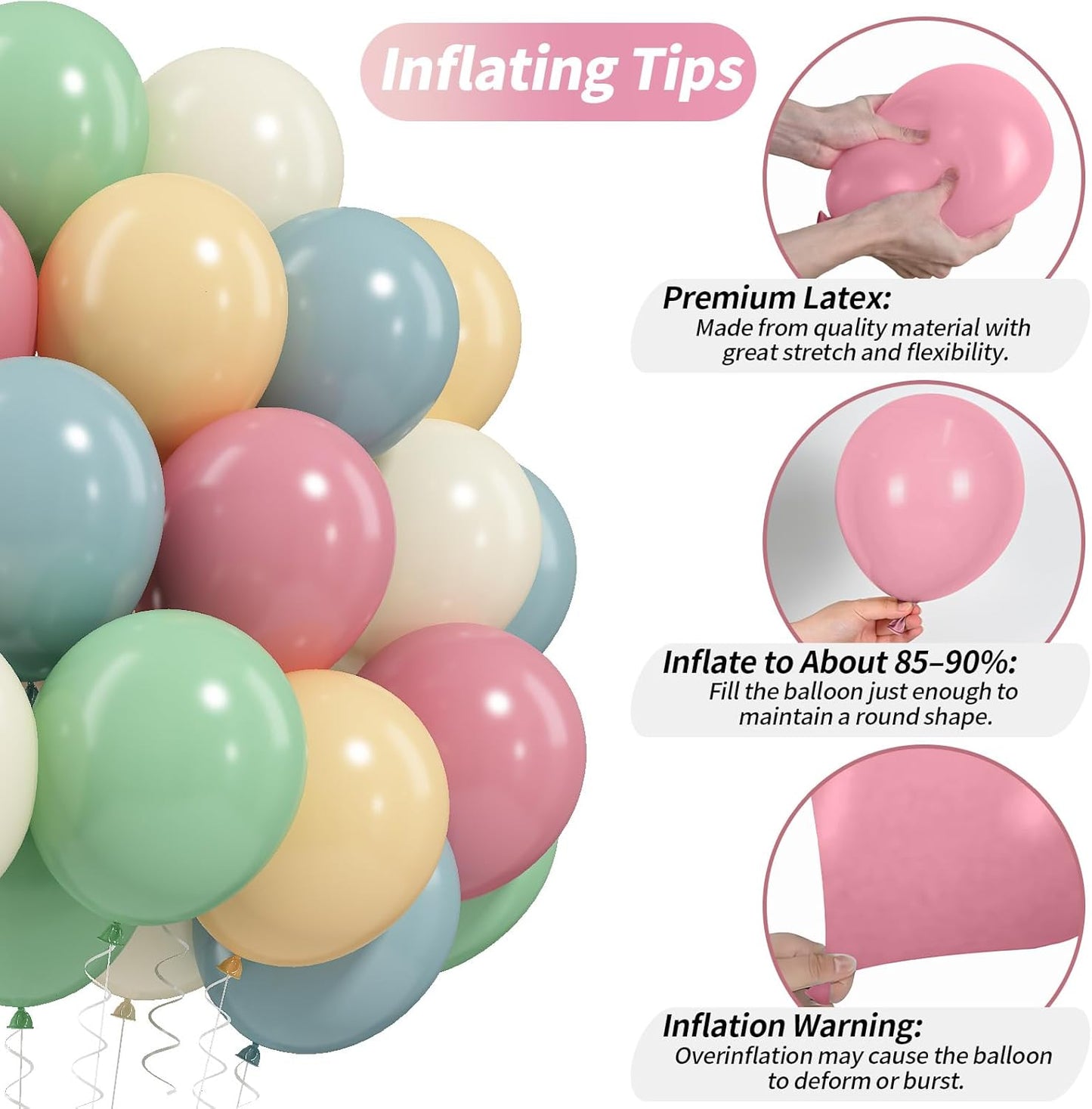 Pink Blue Green Balloons, Retro Blush Pink Sage Green Dusty Blue Ivory White Nude Latex Balloons Boho Pastel Rainbow Goose Party Balloon for Flower Fairy Baby in Bloom Shower Birthday Party Decoration