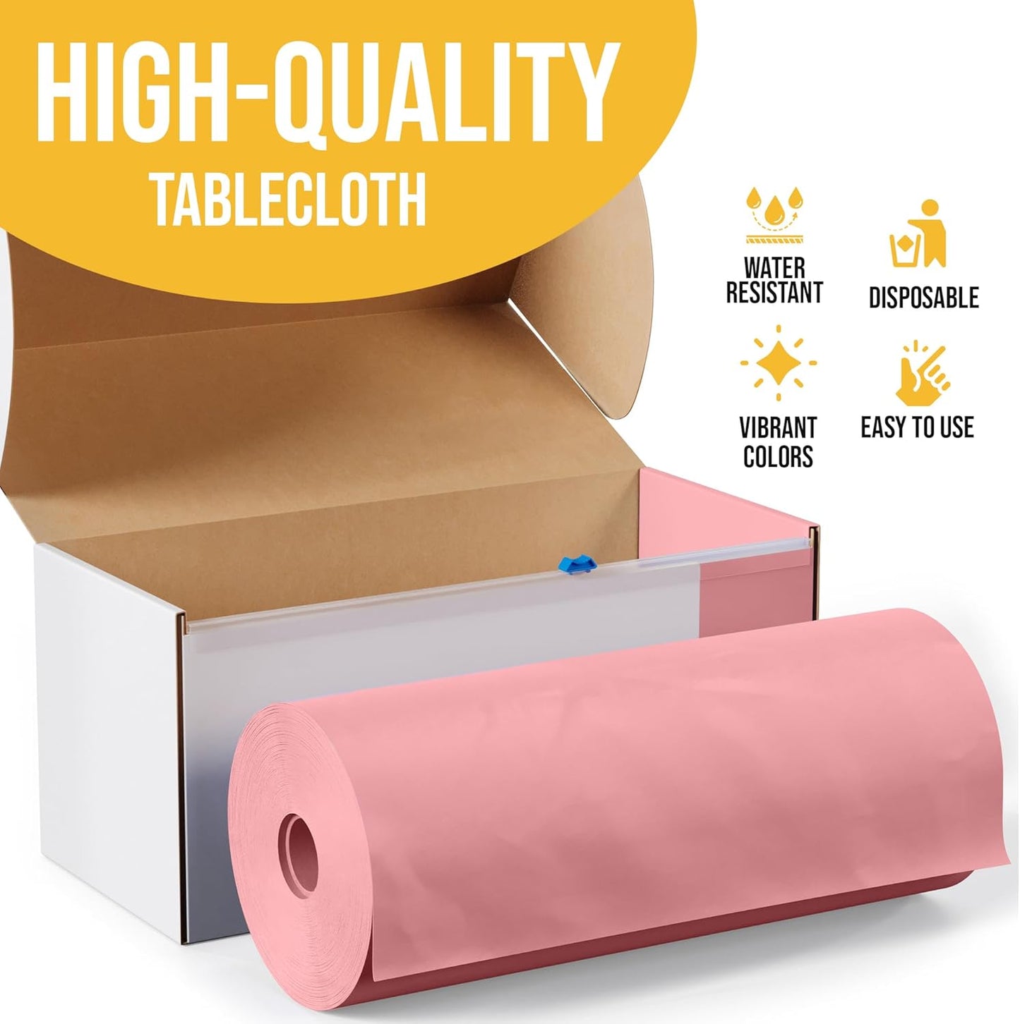 Party Solids 54 Inch X 100 Feet Pink Plastic Table Cover Roll in A Cut - to - Size Box with Convenient Slide Cutter. Cuts Up to 12 Rectangle 8 Feet Plastic Disposable Tablecloths
